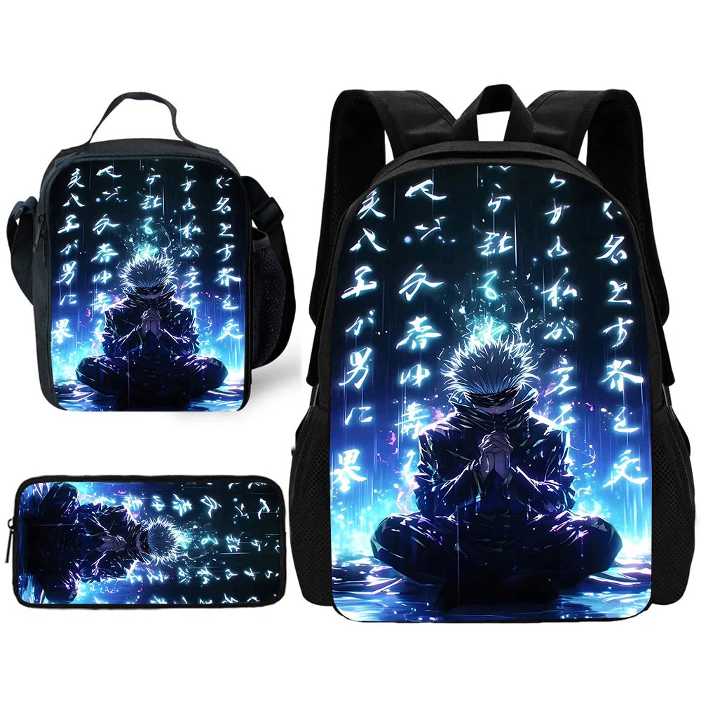 Sac à dos d'école Anime J-Jujutsu Kaisen pour enfant avec sacs à déjeuner, trousses à crayons, sacs d'école pour garçons et filles, meilleur cadeau