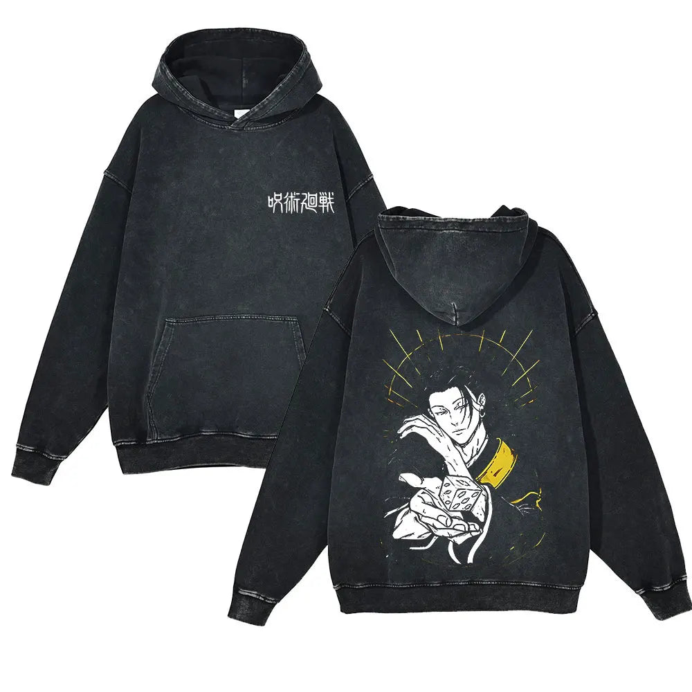 Anime Jujutsu Kaisen Washed Hoodie 100% Cotton Men's Clothing Fashion Casual Vintage Printed Long Sleeve Hip Hop Sweatshirt - Jujutsu Kaisen Merch - Free Shipping Buy Now
