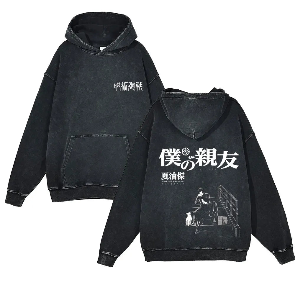 Anime Jujutsu Kaisen Washed Hoodie 100% Cotton Men's Clothing Fashion Casual Vintage Printed Long Sleeve Hip Hop Sweatshirt - Jujutsu Kaisen Merch - Free Shipping Buy Now