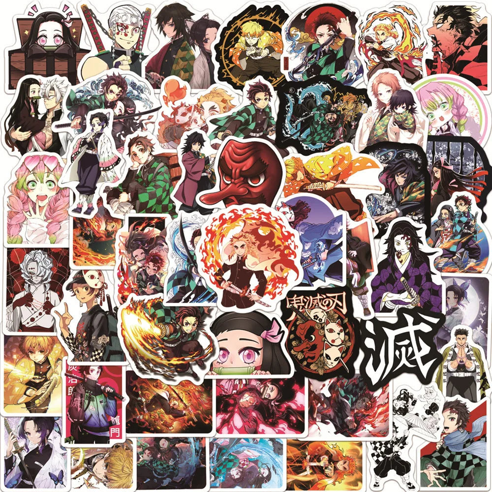 Lot de 50/100 autocollants dessin animé Attack On Titan Jujutsu Kaisen, autocollants imperméables pour skateboard, ordinateur portable, voiture, moto