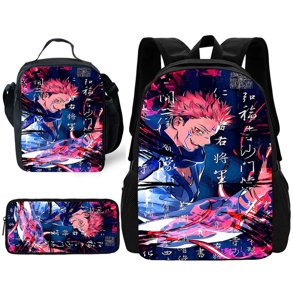 Sac à dos d'école Anime J-Jujutsu Kaisen pour enfant avec sacs à déjeuner, trousses à crayons, sacs d'école pour garçons et filles, meilleur cadeau