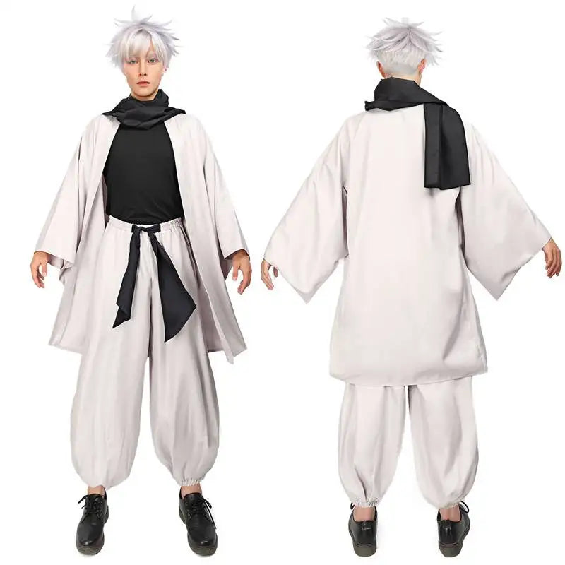 DAZCOS Satoru Cosplay Haori Kimono Jacket Men with Scarf Satoru Costume Adult Outfits Japan Kimono Comic-Con Carnival Clothing - Jujutsu Kaisen Merch - Free Shipping Buy Now