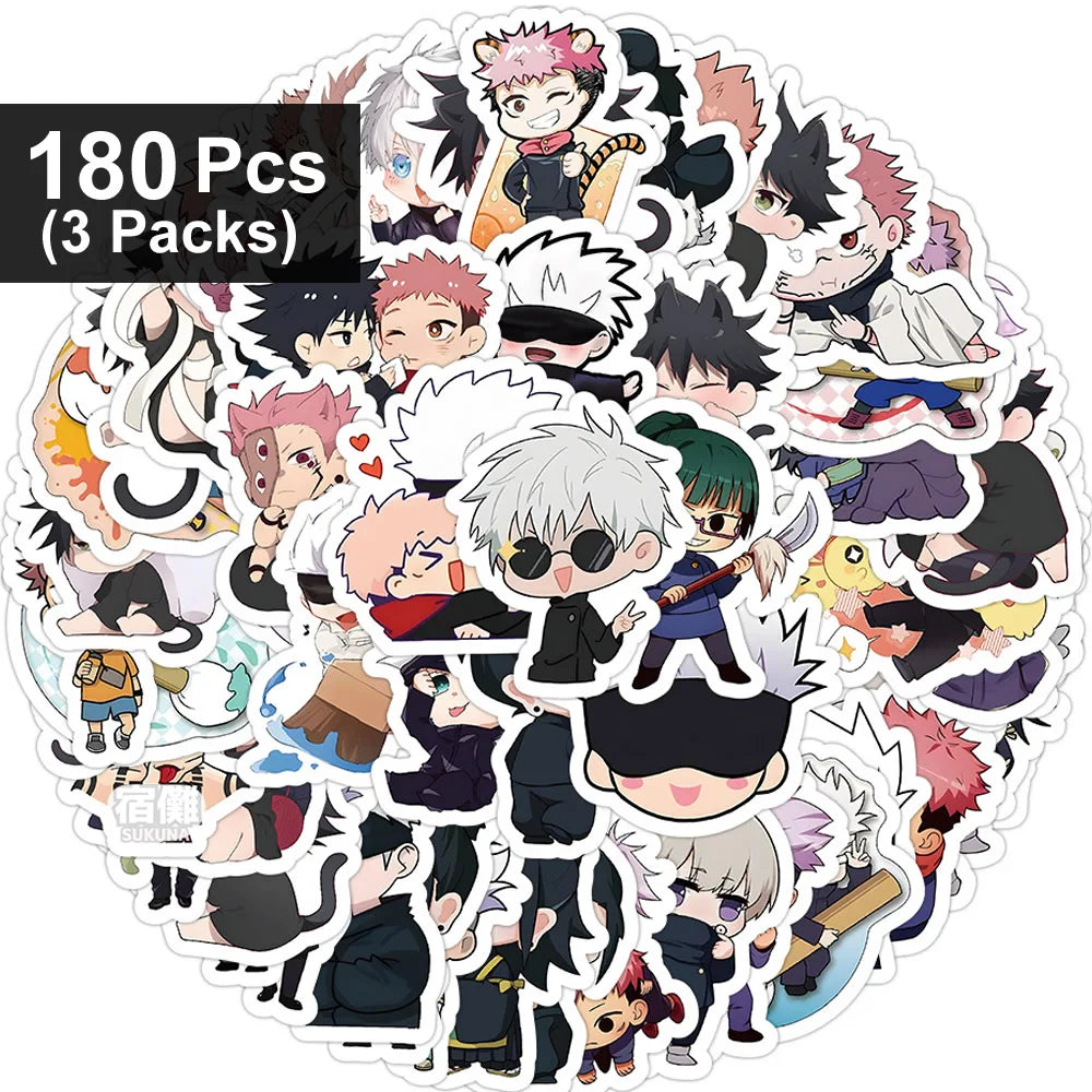 Lot de 30/60/180 autocollants Jujutsu Kaisen, dessin animé, mignon, Satoru, Gojo, Itadori, Yuji, papeterie, téléphone, ordinateur portable, agenda, Kawaii