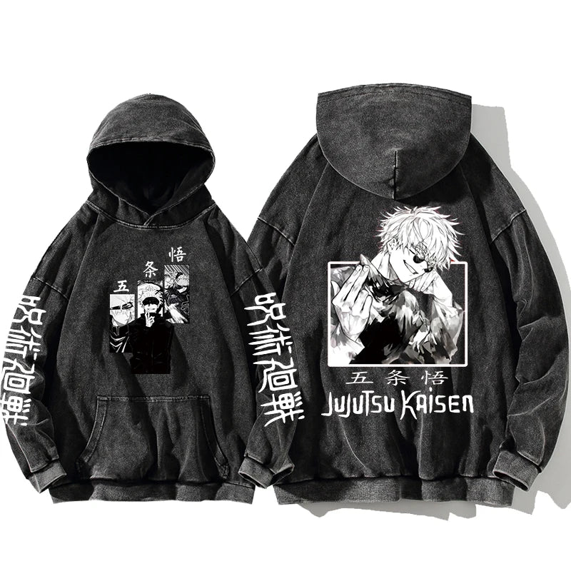 Jujutsu Kaisen Satoru Gojo Sweatshirts Anime Men's High Quality 100% Washed Cotton Hoodie Winter Oversized Streetwear Clothing - Jujutsu Kaisen Merch - Free Shipping Buy Now