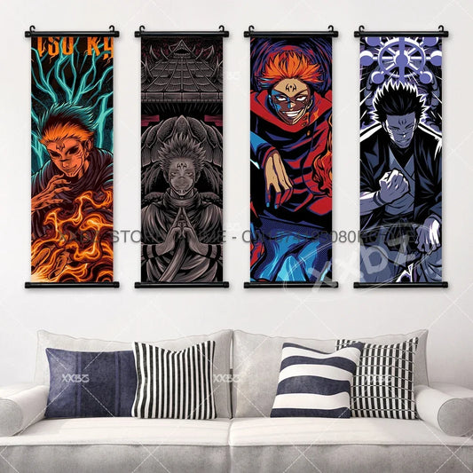 Jujutsu Kaisen Anime Poster Itadori Yuji Wall Art Fushiguro Megumi Room Decor Gojo Satoru Hanging Painting Nobara Scroll Picture
