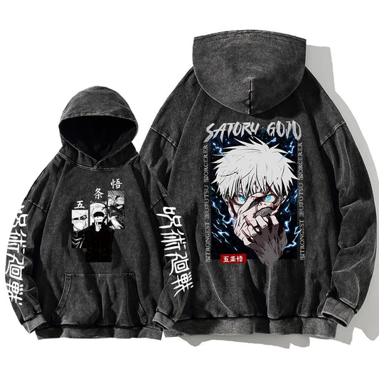 Jujutsu Kaisen Satoru Gojo Sweatshirts Anime Men's High Quality 100% Washed Cotton Hoodie Winter Oversized Streetwear Clothing - Jujutsu Kaisen Merch - Free Shipping Buy Now