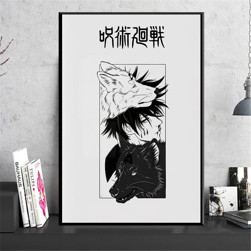 Modern Famous Bilibili Black and White Anime J-Jujutsu K-Kaisen Poster Canvas Paint Print Art Picture Home Room Wall Decor Gift