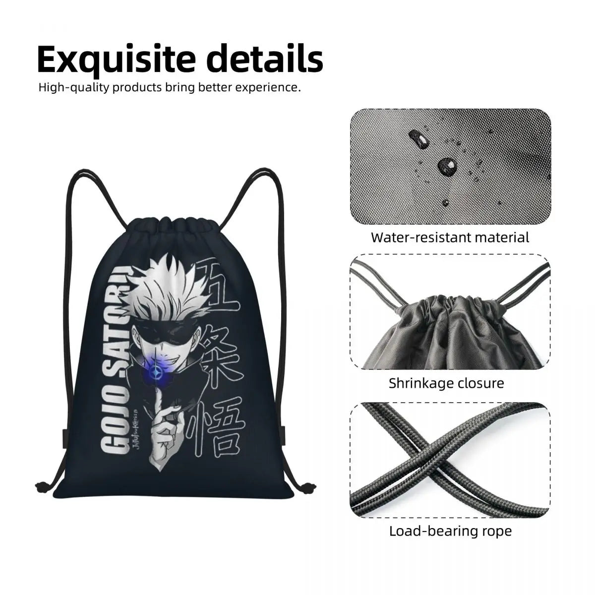 Sac à dos à cordon de serrage Anime Jujutsu Kaisen Gojo Satoru, sac de sport, sac de sport, sac à cordon résistant à l'eau pour la course à pied