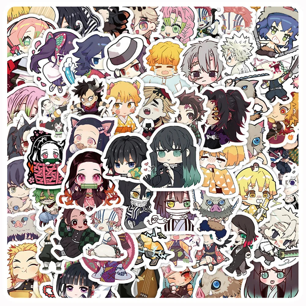 Lot de 50/100 autocollants dessin animé Attack On Titan Jujutsu Kaisen, autocollants imperméables pour skateboard, ordinateur portable, voiture, moto