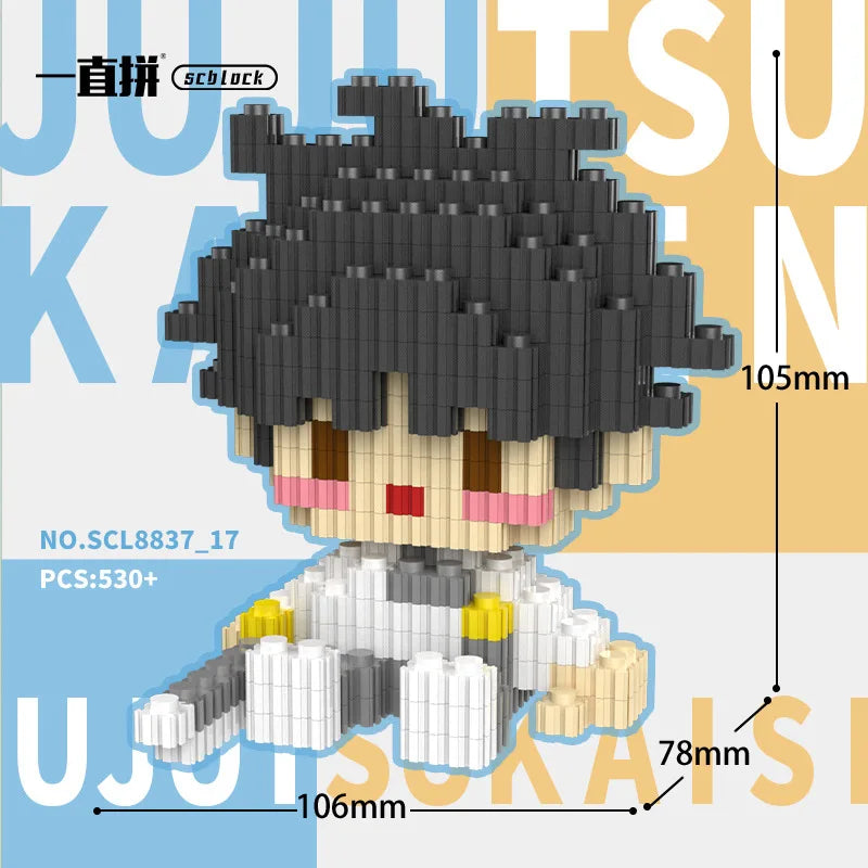 JX TOY Anime Jujustu Micro Bloc de Construction Ornements de Bureau à Collectionner Statue Gojo Satoru Poupée Itadori Yuji Bloc Fushiguro Megumi