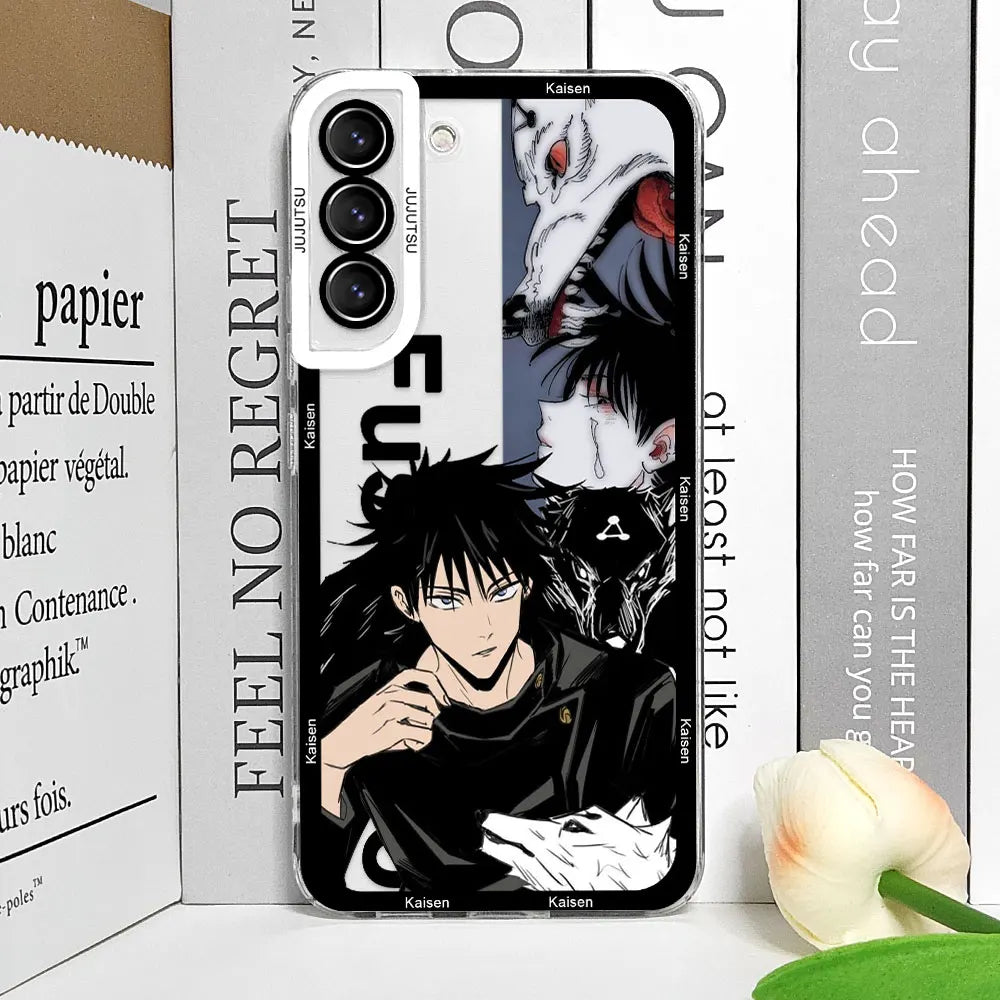 Coque de téléphone Samsung Galaxy S21, S22, S23, S24, S25 Ultra Plus FE, motif Jujutsu Kaisen Satoru Gojo Comics, transparente et souple