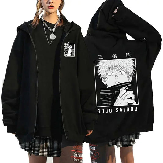 Autumn Zip Jacket Anime Satoru Gojo Printing Zippered Hoodie Streetwear Men Women Sweatshirts Harajuku Unisex Casual Clothing - Jujutsu Kaisen Merch - Free Shipping Buy Now