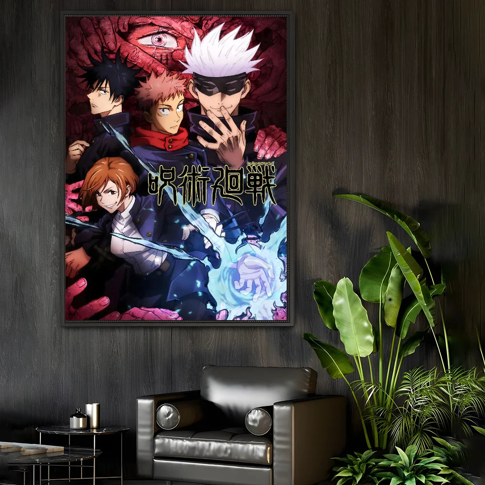 Poster Sticky Wall Art J-Jujutsu K-Kaisen Anime Printing Waterproof Home Living Bed Room Bar Aesthetic Decor
