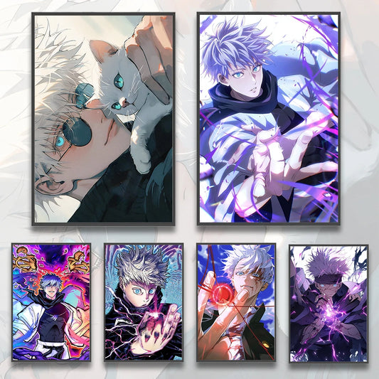 J-Jujutsu Self-adhesive Poster Anime Figures Home Decoration Painting Wall Art Bedroom Cartoons Decor Gojo Satoru Wallpaper