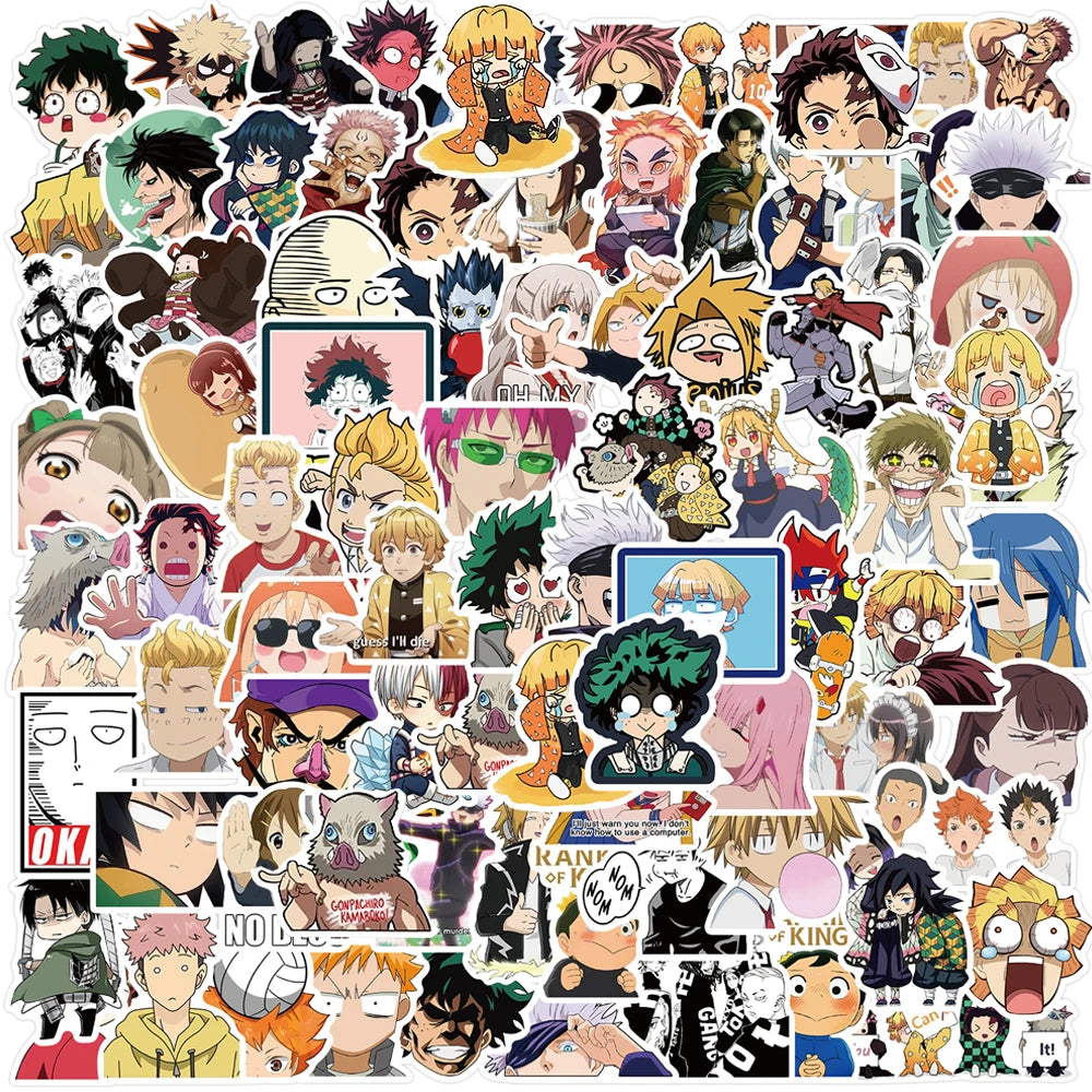 Lot de 50/100 autocollants dessin animé Attack On Titan Jujutsu Kaisen, autocollants imperméables pour skateboard, ordinateur portable, voiture, moto