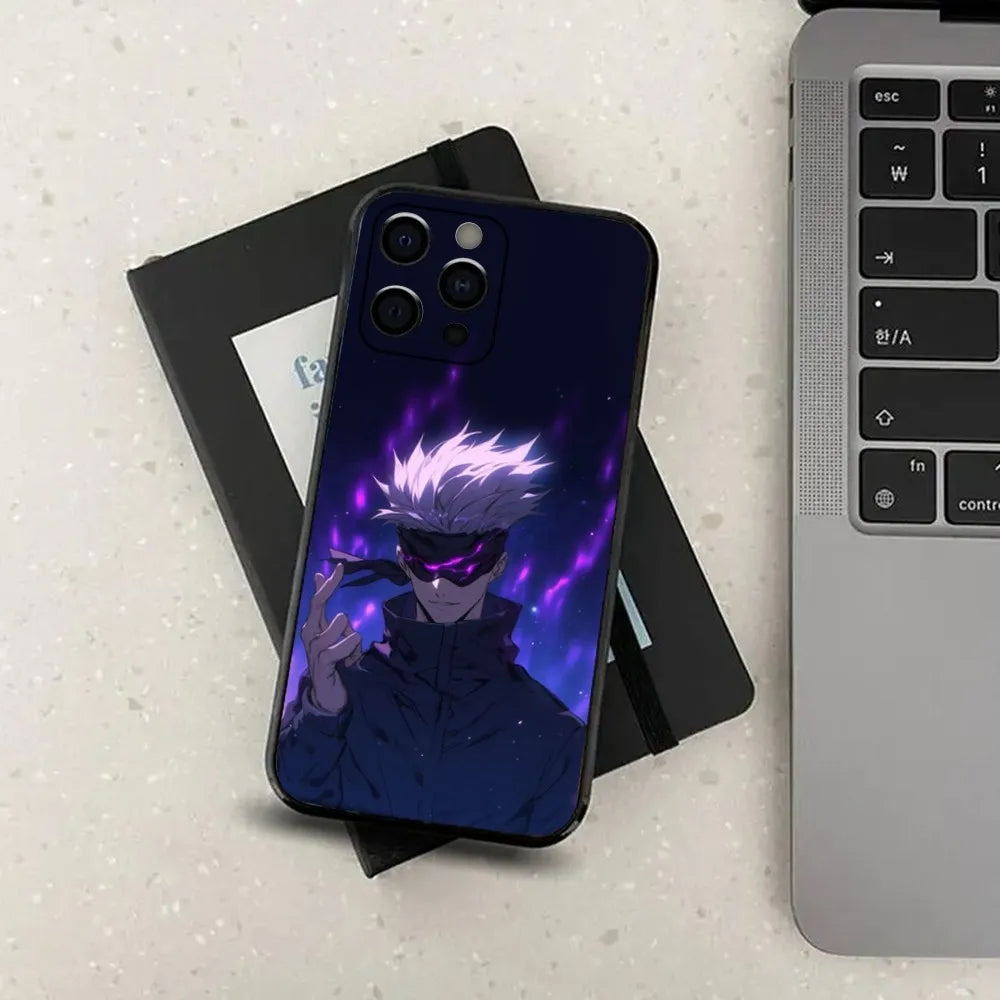 Coque de téléphone G-Gojo Anime Jujutsu K-Kaisen pour Apple iPhone 15, 14, 13, 12, 11, Pro, X, XS, Max, XR, Plus, Mini, noire souple