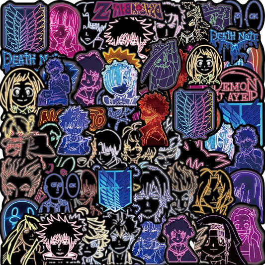 10/30/50PCS Neon Light Anime Stickers Mix Jujutsu Kaisen Hunter×Hunter Stickers DIY Car Phone Laptop Bike Toy Sticker for Kids