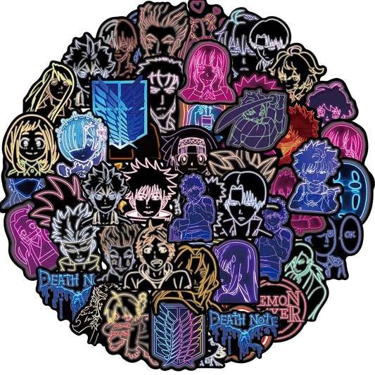 10/30/50PCS Neon Light Anime Stickers Mix Jujutsu Kaisen Hunter×Hunter Stickers DIY Car Phone Laptop Bike Toy Sticker for Kids