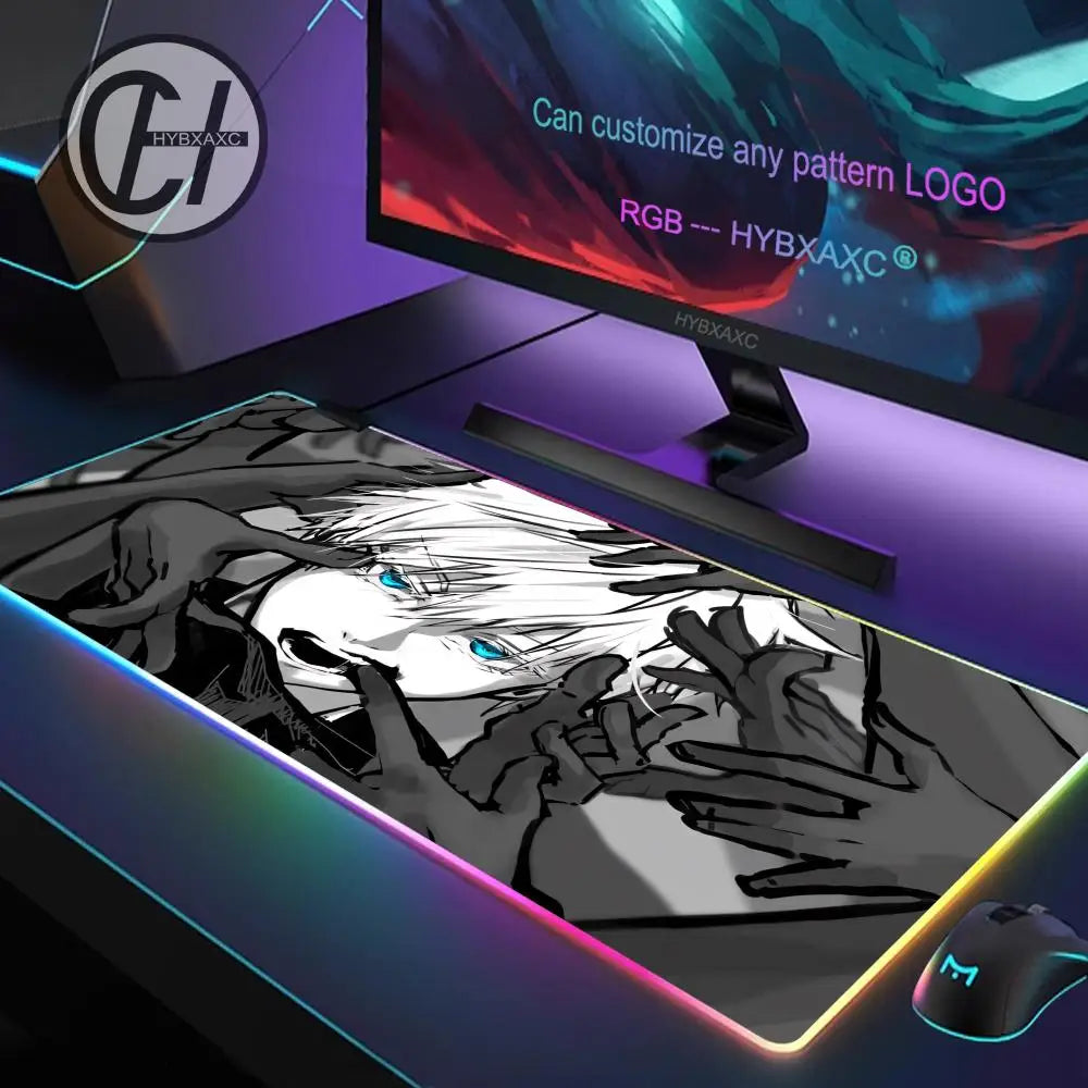 HD Gamer Japan Hot Anime Mouse Pad RGB Gaming Mouse Pad Desk Mat Large LED Light XXL 900x400x4mm Jujutsu Kaisen Gojo Mouse Pad