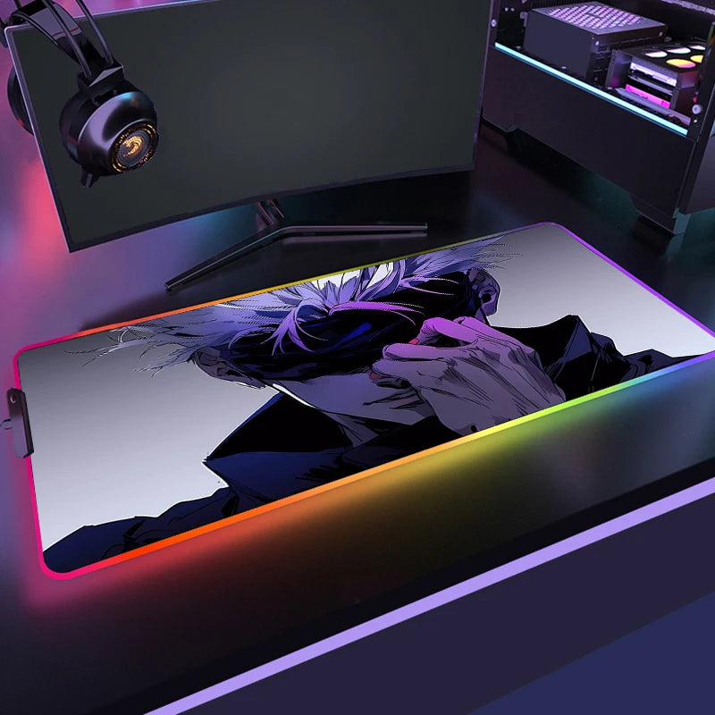 RGB Jujutsu Kaisen Mouse Pad Anime Gojo Satoru Desk Mat Gamer PC Computer XL Varmilo Keyboard Carpet Gaming Accessories Mousepad