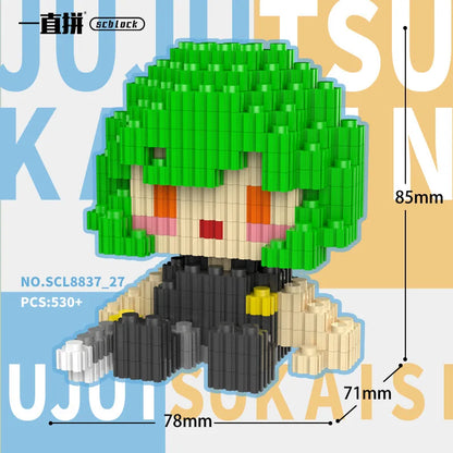 JX TOY Anime Jujustu Micro Bloc de Construction Ornements de Bureau à Collectionner Statue Gojo Satoru Poupée Itadori Yuji Bloc Fushiguro Megumi