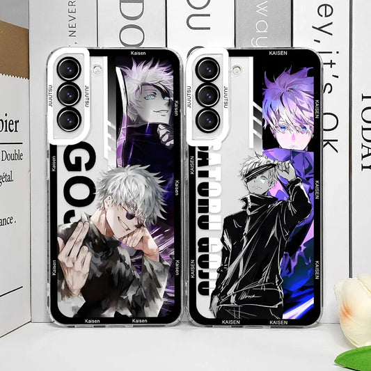 Coque de téléphone Samsung Galaxy S21, S22, S23, S24, S25 Ultra Plus FE, motif Jujutsu Kaisen Satoru Gojo Comics, transparente et souple