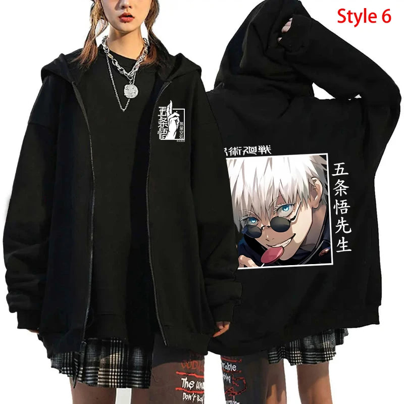 Autumn Zip Up Jacket Anime Satoru Gojo Printing Zippered Hoodie Streetwear Men Women Sweatshirts Harajuku Unisex Casual Clothing - Jujutsu Kaisen Merch - Free Shipping Buy Now