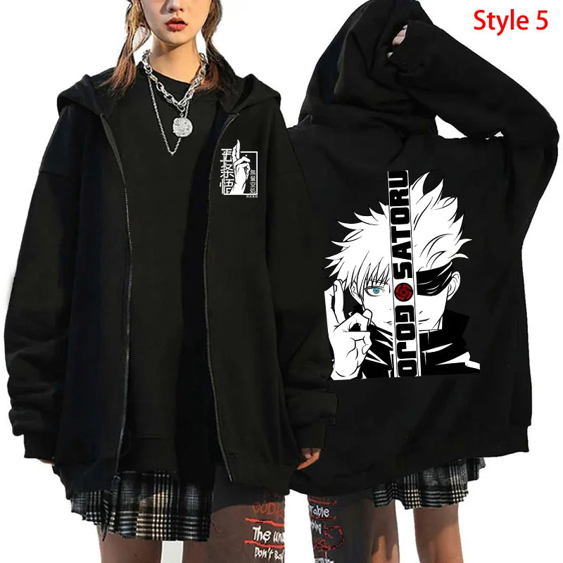 Autumn Zip Up Jacket Anime Satoru Gojo Printing Zippered Hoodie Streetwear Men Women Sweatshirts Harajuku Unisex Casual Clothing - Jujutsu Kaisen Merch - Free Shipping Buy Now
