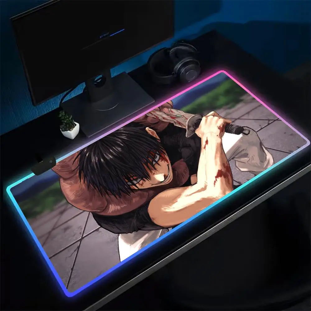 Fushiguro Toji Jujutsu Kaisen Mouse Pad RGB Extra Large Mouse Pad for Gaming, Smooth Surface, Non-Slip, Customizable Lights