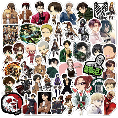 Lot de 50/100 autocollants dessin animé Attack On Titan Jujutsu Kaisen, autocollants imperméables pour skateboard, ordinateur portable, voiture, moto