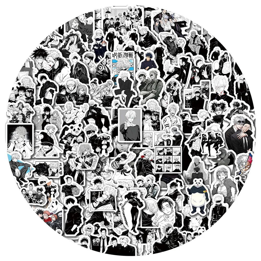 100Pcs Black and White Jujutsu Kaisen Stickers Itadori Yuji&Gojo Satoru Sticker Luggage Guitar Desktop Waterproof Sticker