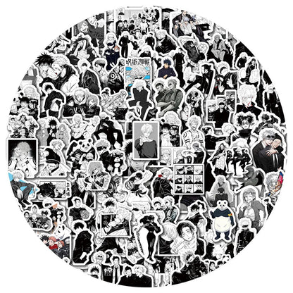 100Pcs Black and White Jujutsu Kaisen Stickers Itadori Yuji&Gojo Satoru Sticker Luggage Guitar Desktop Waterproof Sticker