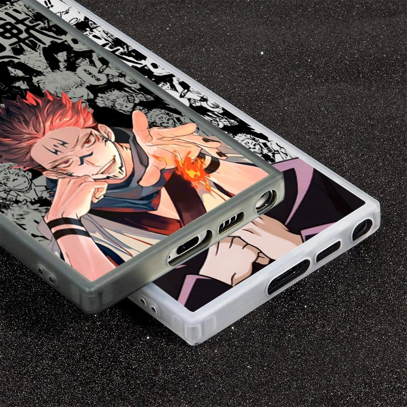 Coque de téléphone Anime Jujutsu Kaisen pour Samsung Galaxy S24 S23 S22 S21 S20 Note 20 Ultra Plus FE 5G Cartoon Coloré Argent Dos