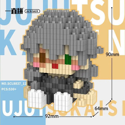 JX TOY Anime Jujustu Micro Bloc de Construction Ornements de Bureau à Collectionner Statue Gojo Satoru Poupée Itadori Yuji Bloc Fushiguro Megumi