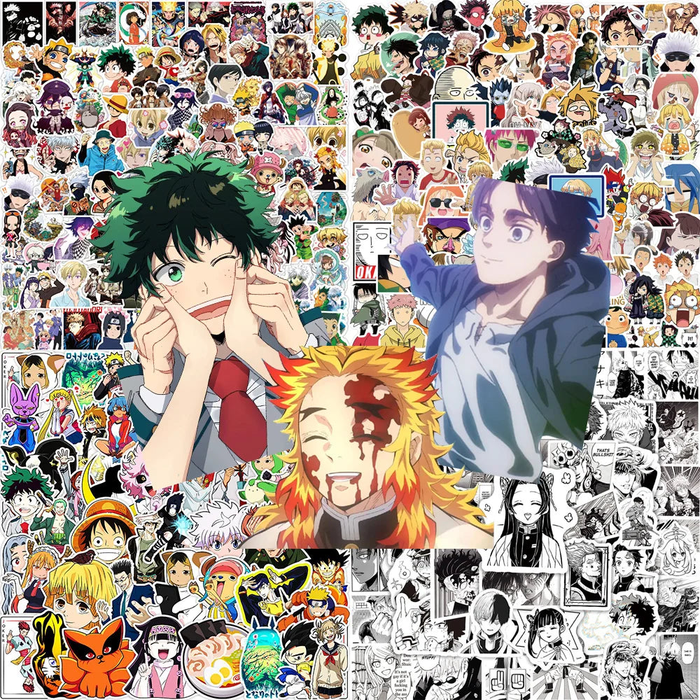 Lot de 50/100 autocollants graffitis pour enfants, mélange de dessins animés Jujutsu Kaisen Hunter x Hunter My Heroes Academy Attack on Titan