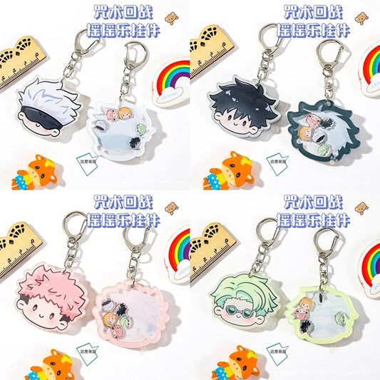 Porte-clés pendentifs en acrylique, dessin animé Jujutsu Kaisen Gojo Satoru, Megumi Nobara Nanami Itadori Yuji Kawaii, jouets à secouer, cadeaux 
