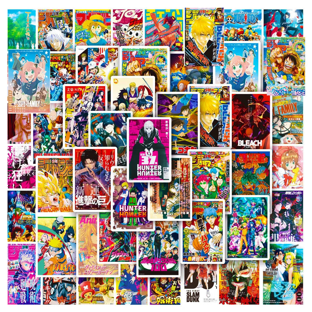 Lot de 50/100 autocollants graffitis pour enfants, mélange de dessins animés Jujutsu Kaisen Hunter x Hunter My Heroes Academy Attack on Titan