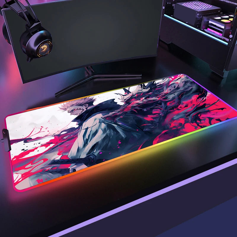 RGB Jujutsu Kaisen Mouse Pad Anime Gojo Satoru Desk Mat Gamer PC Computer XL Varmilo Keyboard Carpet Gaming Accessories Mousepad