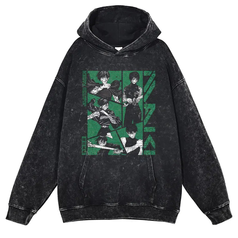 Anime J-Jujutsu Hoodies Vintage Washed Gojo Saturo Hooded Sweatshirts Oversized Manga K-Kaisen Fushiguro Toji CHOSO Hoodie Men - Jujutsu Kaisen Merch - Free Shipping Buy Now