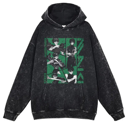 Anime J-Jujutsu Hoodies Vintage Washed Gojo Saturo Hooded Sweatshirts Oversized Manga K-Kaisen Fushiguro Toji CHOSO Hoodie Men - Jujutsu Kaisen Merch - Free Shipping Buy Now