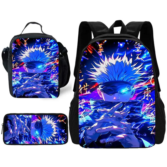 Sac à dos d'école Anime J-Jujutsu Kaisen pour enfant avec sacs à déjeuner, trousses à crayons, sacs d'école pour garçons et filles, meilleur cadeau