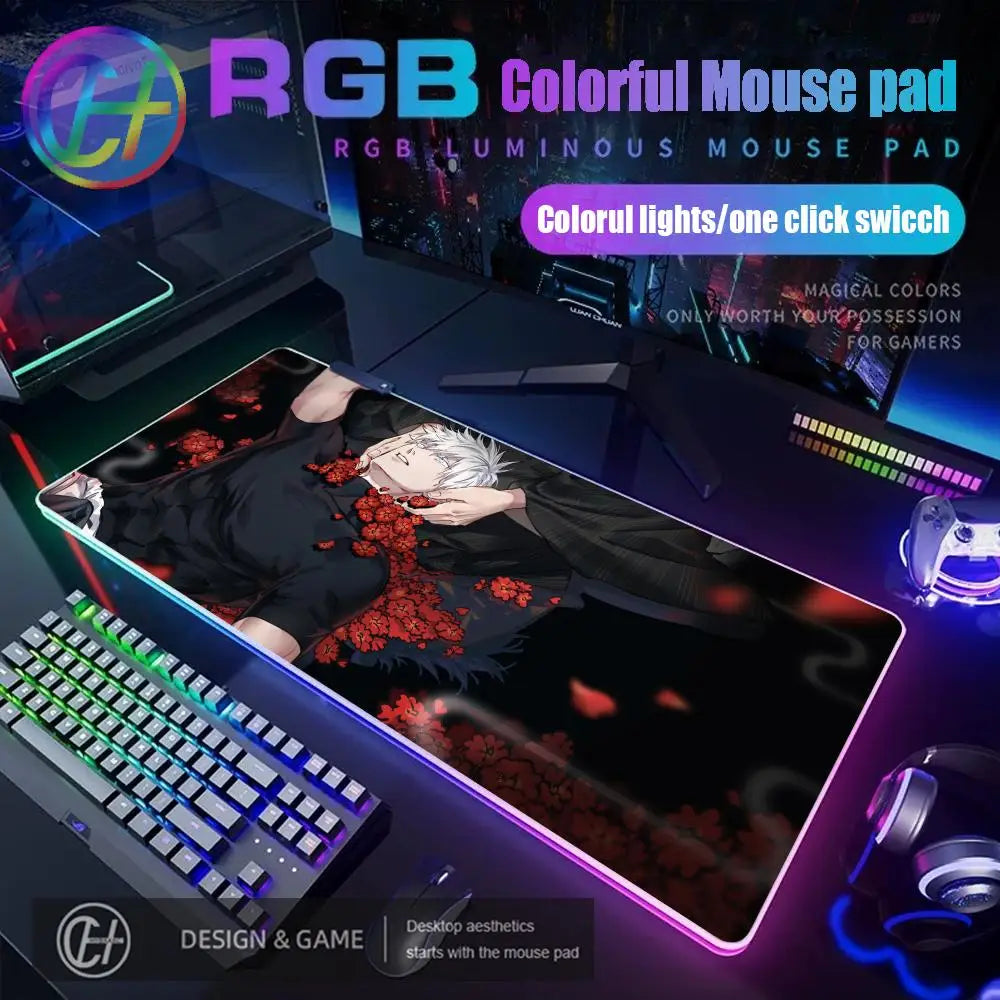 HD Gamer Japan Hot Anime Mouse Pad RGB Gaming Mouse Pad Desk Mat Large LED Light XXL 900x400x4mm Jujutsu Kaisen Gojo Mouse Pad