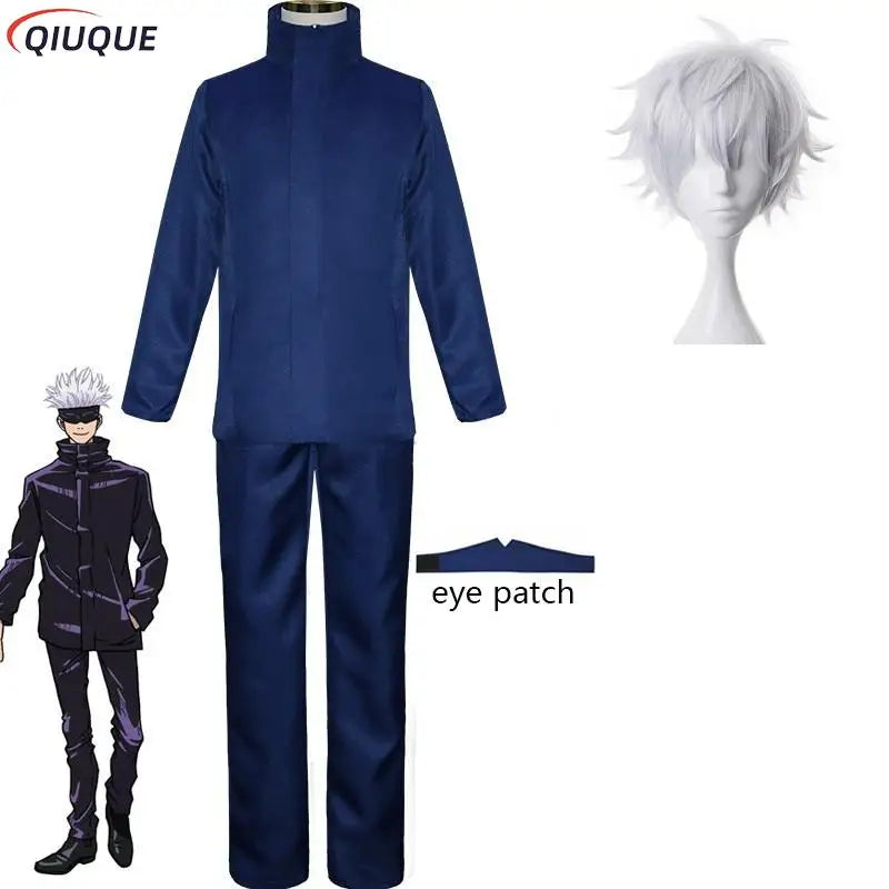 Gojo Satoru Cosplay Costume 110-3XL Black / Blue Eye Patch Wigs Glasses Anime Halloween Party Men Kids Uniforms - Jujutsu Kaisen Merch - Free Shipping Buy Now