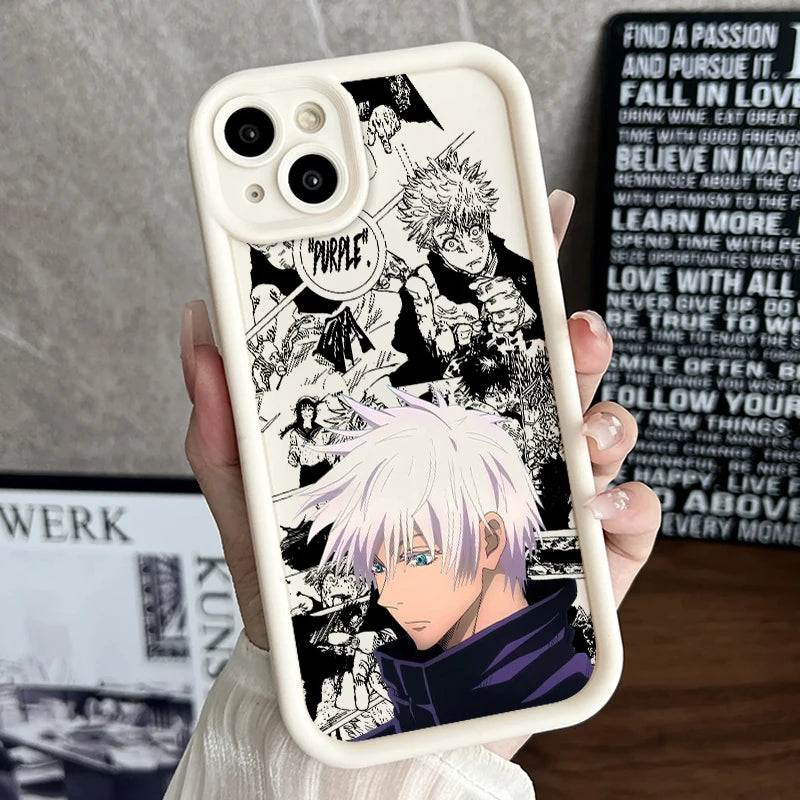 Coque souple Jujutsu Kaisen Gojo Satoru Plus pour iPhone 15, 14, 13, 12, 11, Mini, XS, XR, X, 8, 7 Pro Max