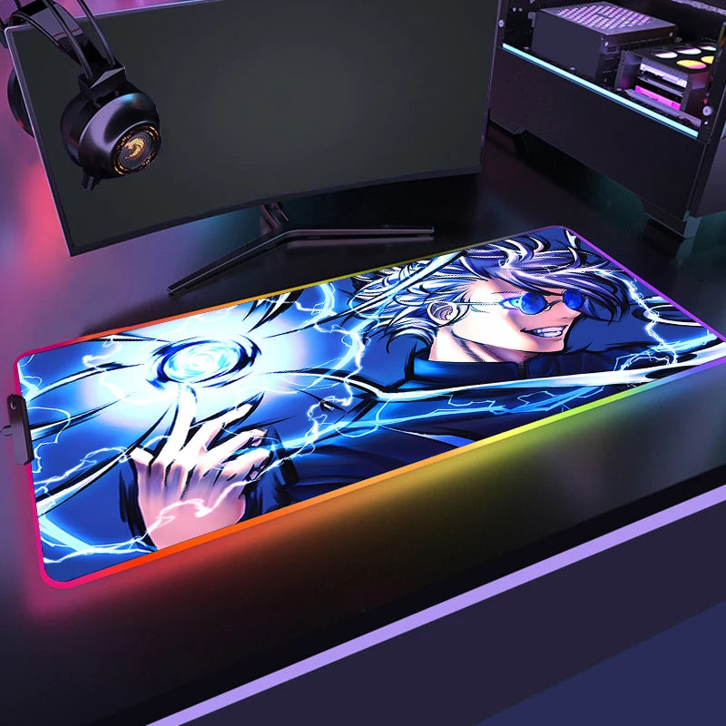 RGB Jujutsu Kaisen Mouse Pad Anime Gojo Satoru Desk Mat Gamer PC Computer XL Varmilo Keyboard Carpet Gaming Accessories Mousepad