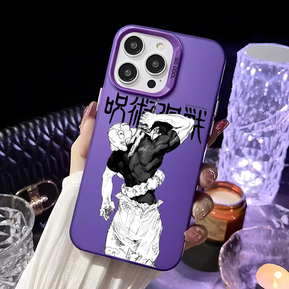 Coque de téléphone Jujutsu Toji Kaisen F-Fushiguro Candy Abraz pour iPhone 16 15 14 13 12 11 Pro Max Noir Violet Mat Ultra-mince Souple