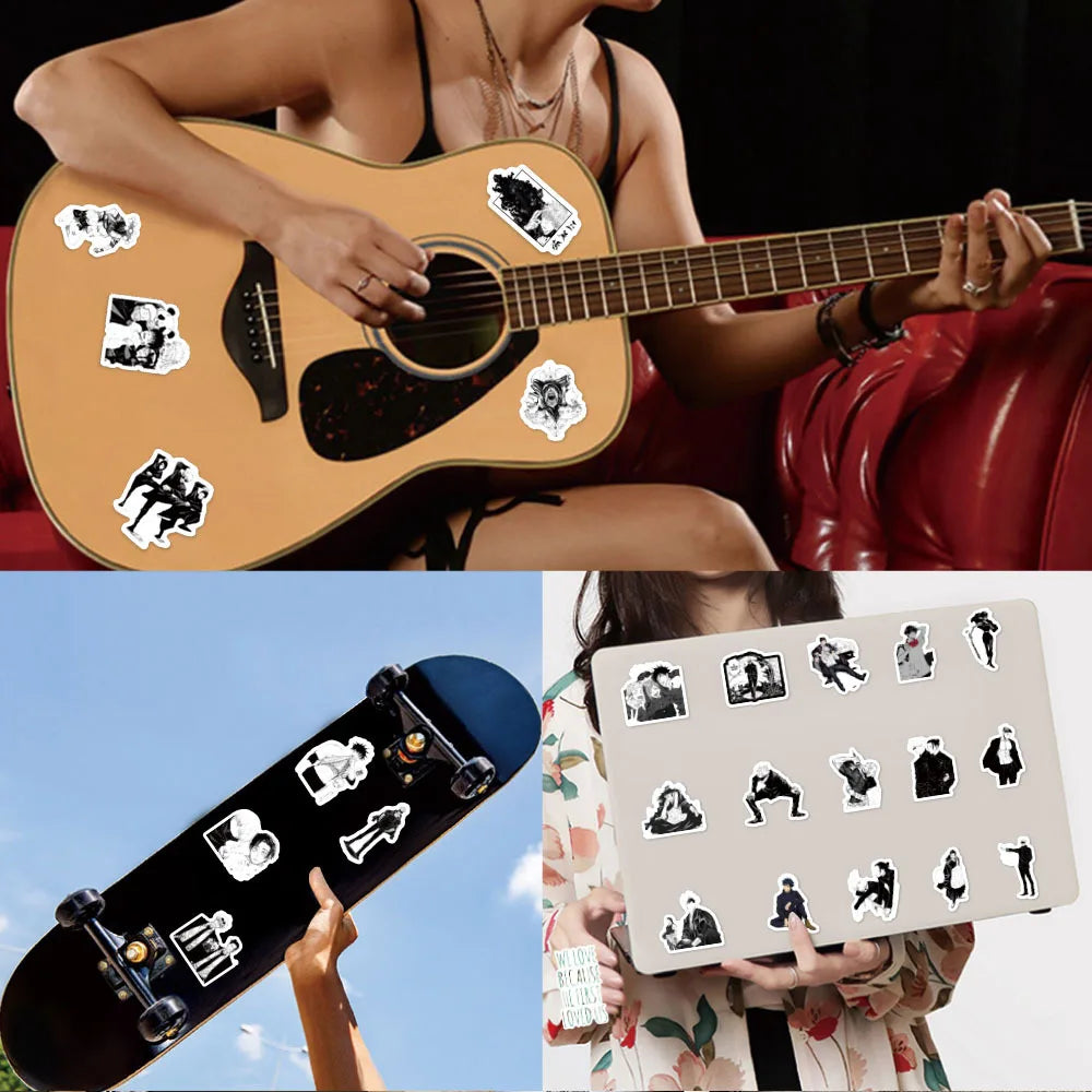 100Pcs Black and White Jujutsu Kaisen Stickers Itadori Yuji&Gojo Satoru Sticker Luggage Guitar Desktop Waterproof Sticker