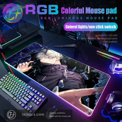 HD Gamer Japan Hot Anime Mouse Pad RGB Gaming Mouse Pad Desk Mat Large LED Light XXL 900x400x4mm Jujutsu Kaisen Gojo Mouse Pad