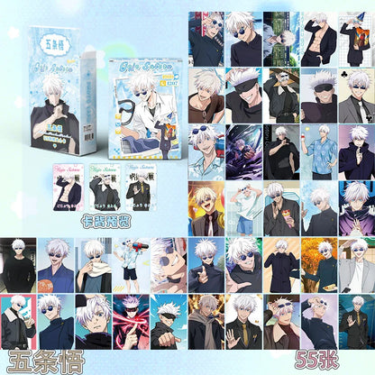 New 55pcs Jujutsu Kaisen Japanese Anime Laser Small Cards Games Postcards Message Photo Gift Fan Game Gojo Cards Collection