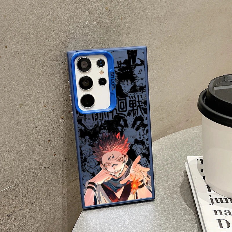 Coque de téléphone Anime Jujutsu Kaisen pour Samsung Galaxy S24 S23 S22 S21 S20 Note 20 Ultra Plus FE 5G Cartoon Coloré Argent Dos